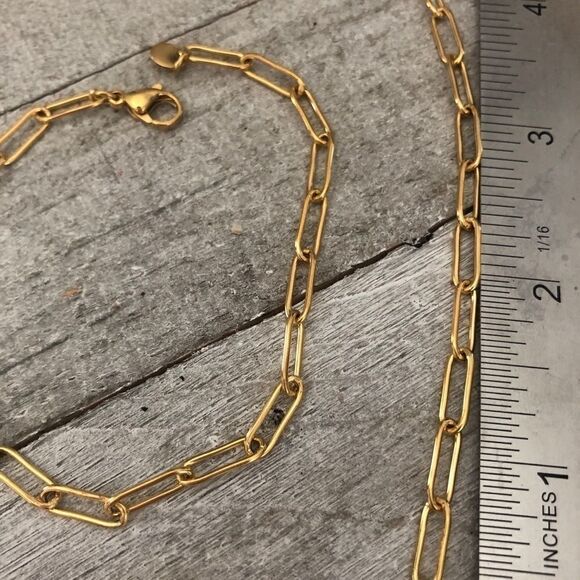 Set Gold rectangle chain necklace & bracelet set - Picture 8 of 9